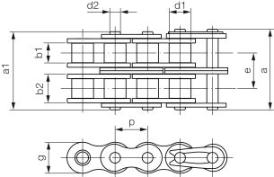 Łańcuch rolkowy IWIS DIN 8187 dwurzędowy 8x3mm - 2