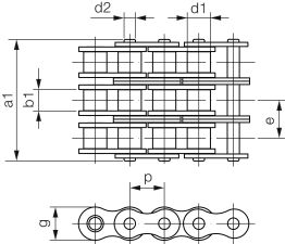 Łańcuch rolkowy standardowy DIN 8187 trzyrzędowy 1/2”x5/16” - 2