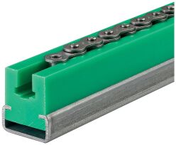 Prowadnica łańcucha rolkowego jednorzędowego, z rowkiem prowadzącym, w stalowym C-profilu profil 8,  1/2”x3/16”