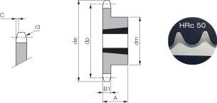 Koło łańcuchowe pod Taper Lock® hartowane zęby jednorzędowe 5/8''x3/8'' Z15, TL1210 - 2