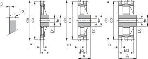 Koło łańcuchowe z piastą żeliwne jednorzędowe 1''x17,02mm Z45 - 2