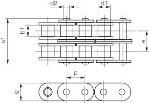 Łańcuch rolkowy standardowy z prostymi płytkami DIN 8187 dwurzędowy 1/2”x5/16” - 2