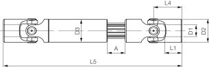 Wał przegubowy DIN 808-W wysuwany, z łożyskiem igiełkowym 414W 12x25-W, L212/282 - 2