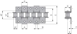 Łańcuch rolkowy standardowy z zabierakiem DIN 8187 jednorzędowy 1/2”x5/16”, zabierak  K1/01 - 2
