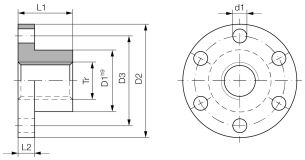 Nakrętka trapezowa z kołnierzem prawa, brąz Tr 14x3 - 2