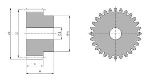 Koło modułowe stalowe z piastą z uzębieniem prostym stalowe, moduł 3 Z20 - 2