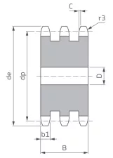 Koło łańcuchowe bez piasty trzyrzędowe 1''x17,02mm Z25 - 2