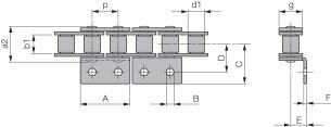 Łańcuch rolkowy standardowy z zabierakiem DIN 8187 jednorzędowy 3/8”x7/32”, zabierak  A2/02 - 2