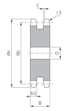 Koło łańcuchowe bez piasty dwurzędowe 1 1/4''x3/4'' Z12 - 2