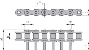 Łańcuch rolkowy standardowy z przedłużonymi bolcami DIN 8187 jednorzędowy 1”x17,02mm - 2