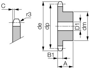 Koło łańcuchowe z piastą jednorzędowe 1''x17,02mm Z37 - 3