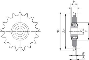 Koło łańcuchowe napinające jednorzędowe z łożyskiem 1/2''x5/16'' Z16, ECO - 2
