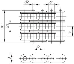 Łańcuch rolkowy standardowy z prostymi płytkami DIN 8187 trzyrzędowy 5/8”x3/8” - 2