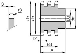 Koło łańcuchowe z piastą dwurzędowe 1 1/2''x1'' Z26 - 2