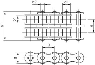 Łańcuch rolkowy standardowy DIN 8188 dwurzędowy 1/2”x5/16” - 2